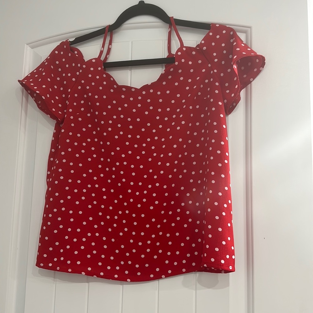 Red polka dot off shoulder top